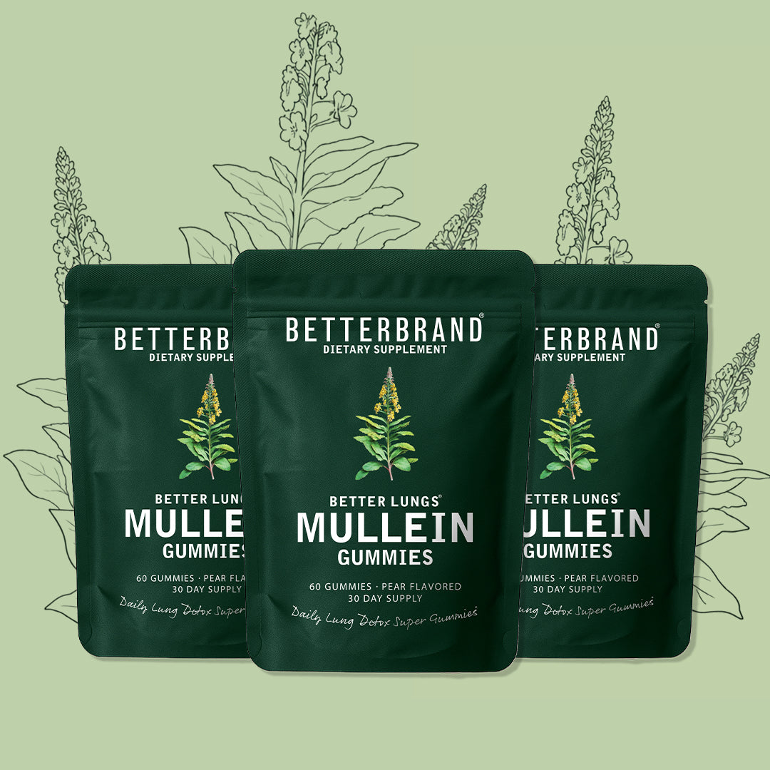 Three bags of BetterLungs Mullein Gummies, pear flavored, 60 gummies each